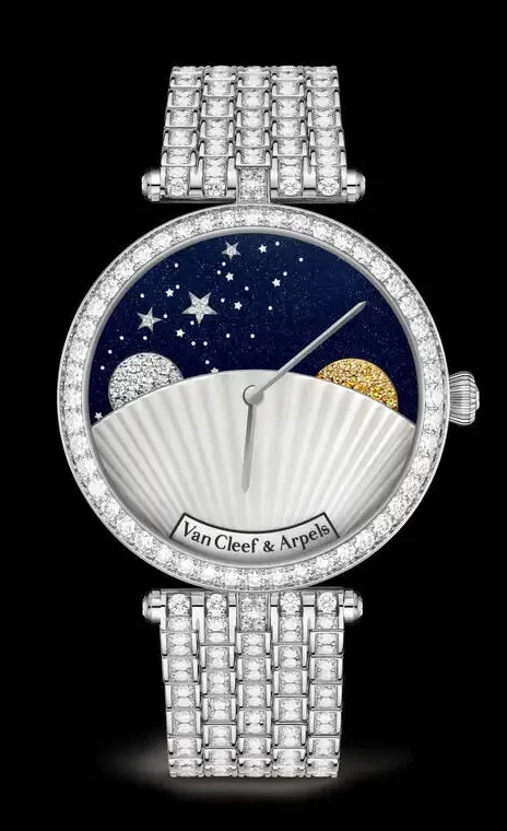 Van Cleef & Arpels Lady Arpel Jour Nuit watch with white gold and diamond bracelet band | Bon Vie magazine